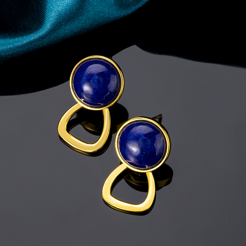 Lapis Lazuli Round Stud Earrings - Unique Modern Jewelry with Artistic Edge (Handcrafted Boho Chic Accessories)