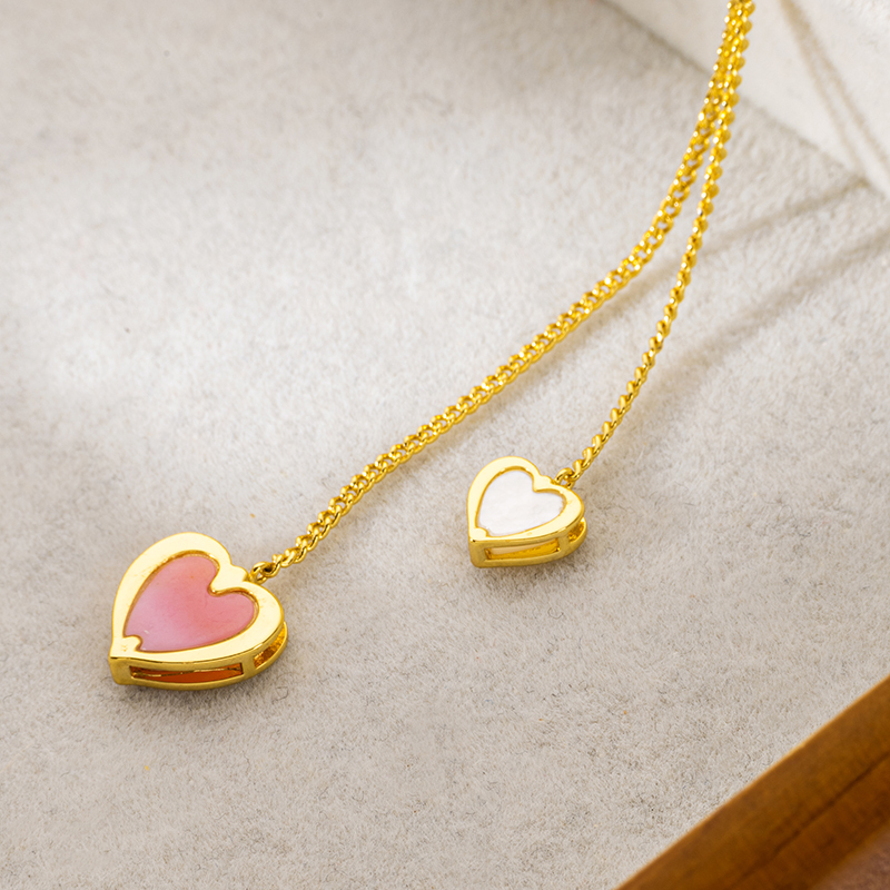 Natural Queen Conch & Mother of Pearl Double Heart Necklace Gift