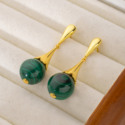 Luxury Floral Drop Earrings - Natural Malachite Royal Jewelry