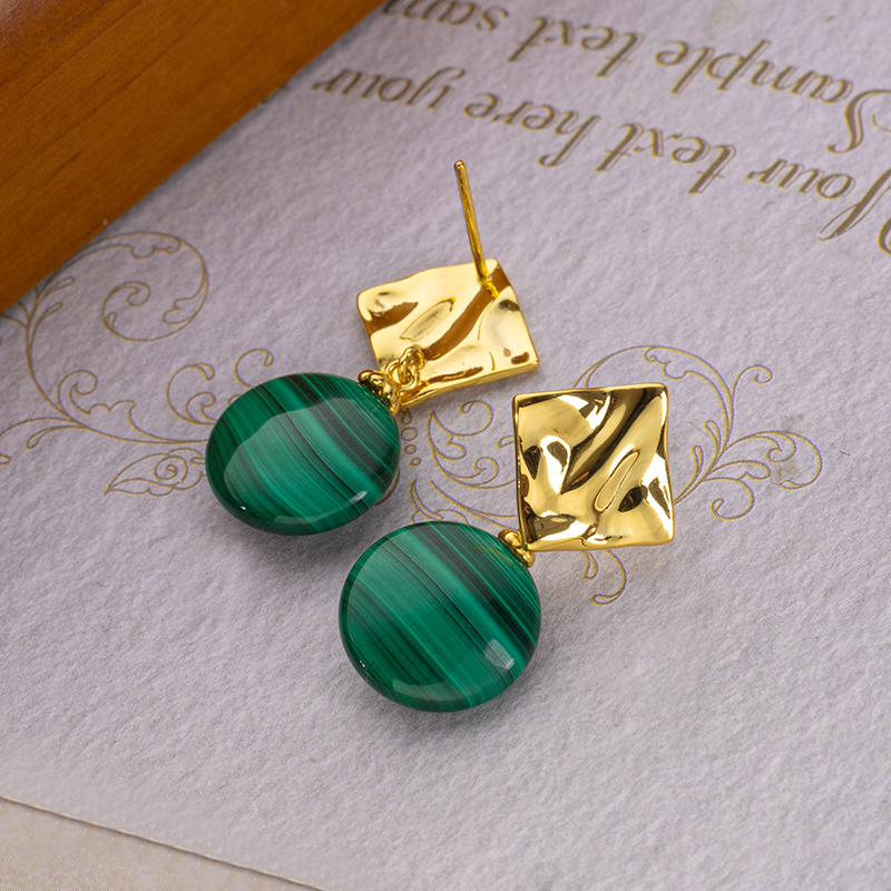 Hammered Malachite Geometric Earrings - Korean Style Drop Earrings