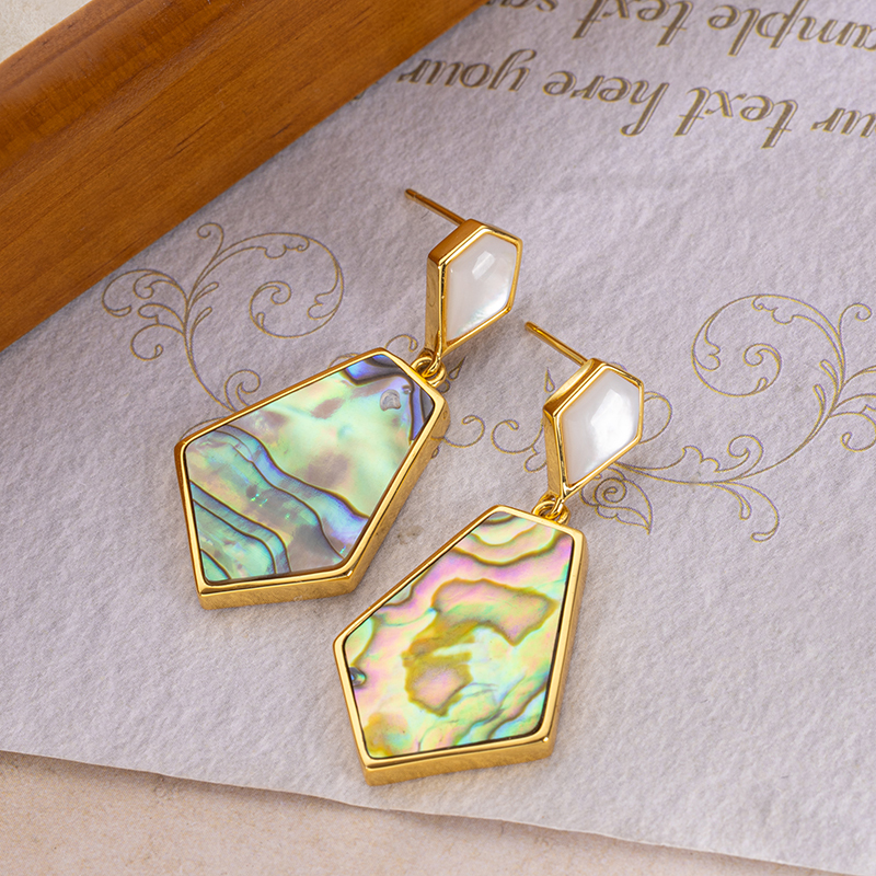 Luxury Abalone Shell Earrings: Geometric Polygon Vacation Drops