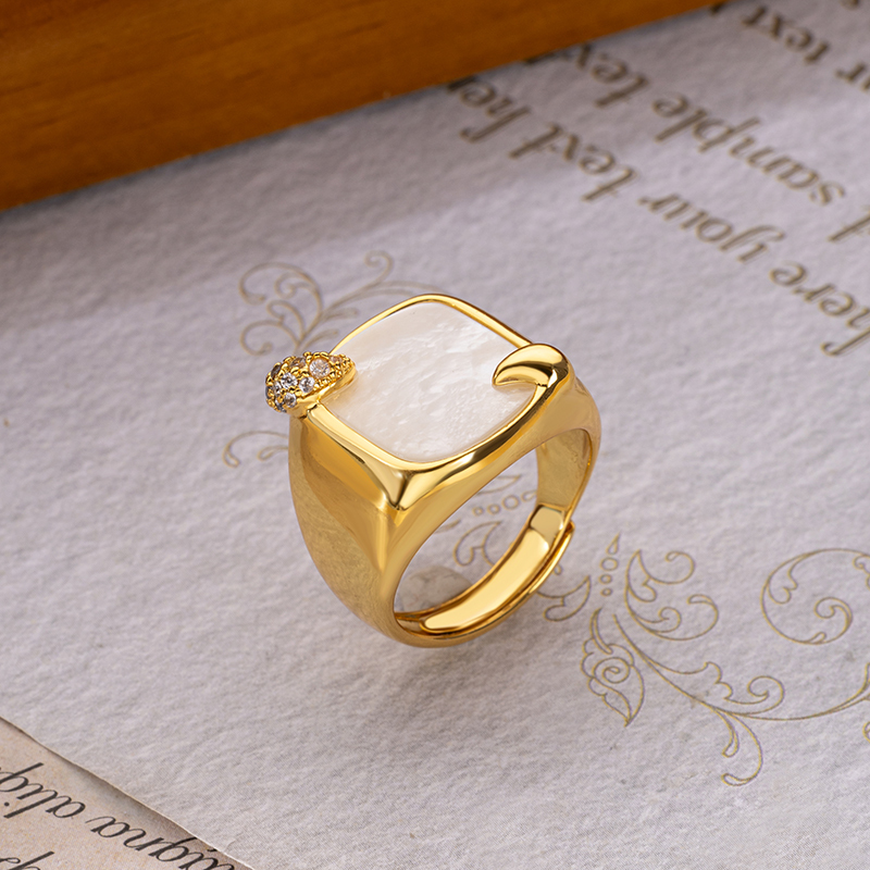 Square Mother of Pearl Ring: 18K Gold Plated Bold Chic