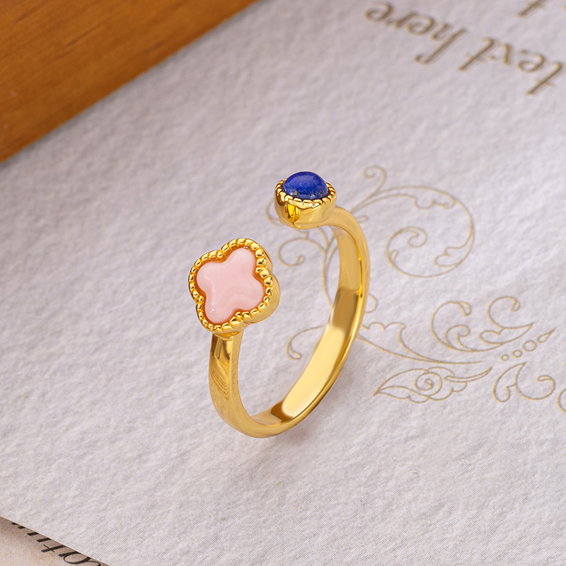 Queen Conch Clover & Lapis Open Ring - Unique Adjustable
