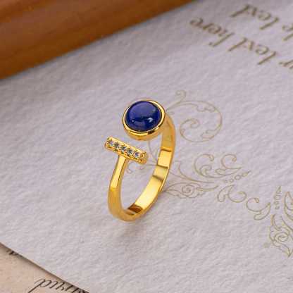 Lapis Lazuli Bar Ring - Round Open Adjustable Ring