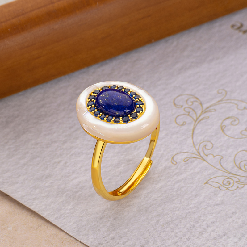 Oval Lapis Lazuli Open Ring - Vintage Elegant Band