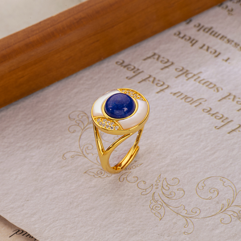 Luxury 18K Gold Plated Ring: Natural Lapis Lazuli, Mother of Pearl & Zircon