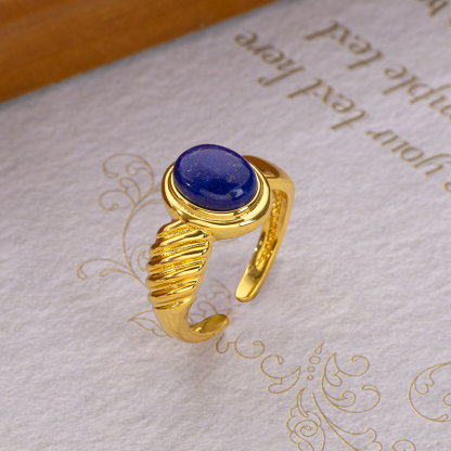 Natural Oval Lapis Lazuli Ring for Women | Vintage Style Striped Design