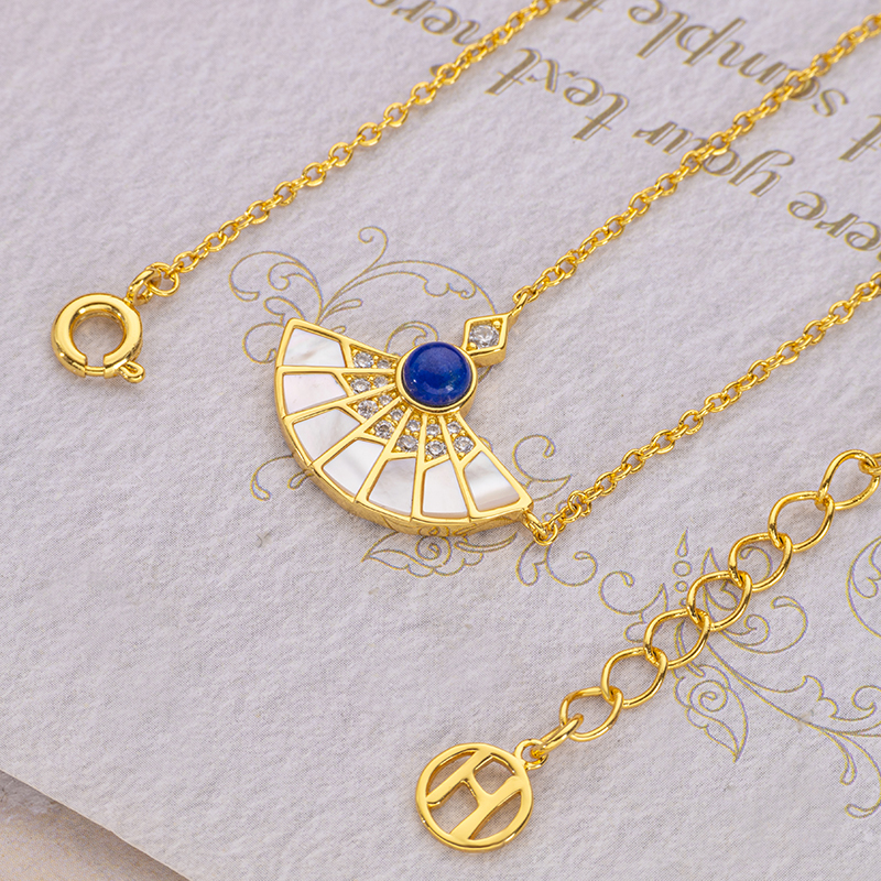 Lapis Lazuli & MOP Fan Pendant - Natural Stone Necklace