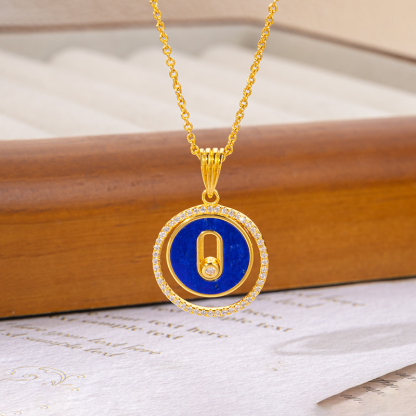 Lapis Lazuli & Diamond Pendant Necklace - Sterling Silver 18k Gold Plated