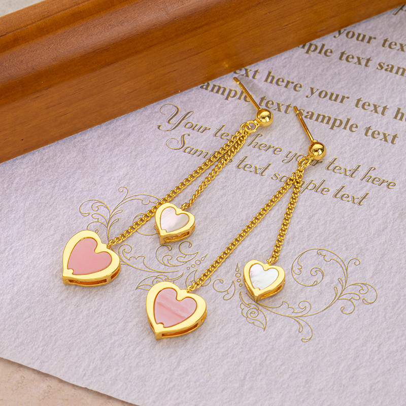 Queen Shell & MOP Double Heart Earrings - Delicate Fringe Dangle