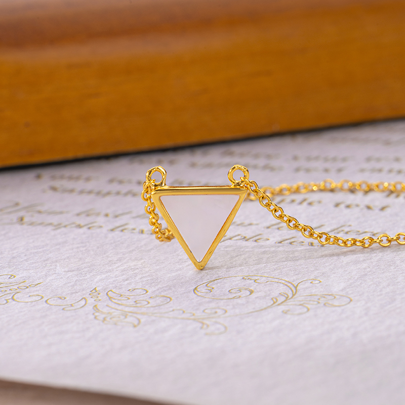 Dainty Triangle Mother of Pearl Necklace: French Minimalist