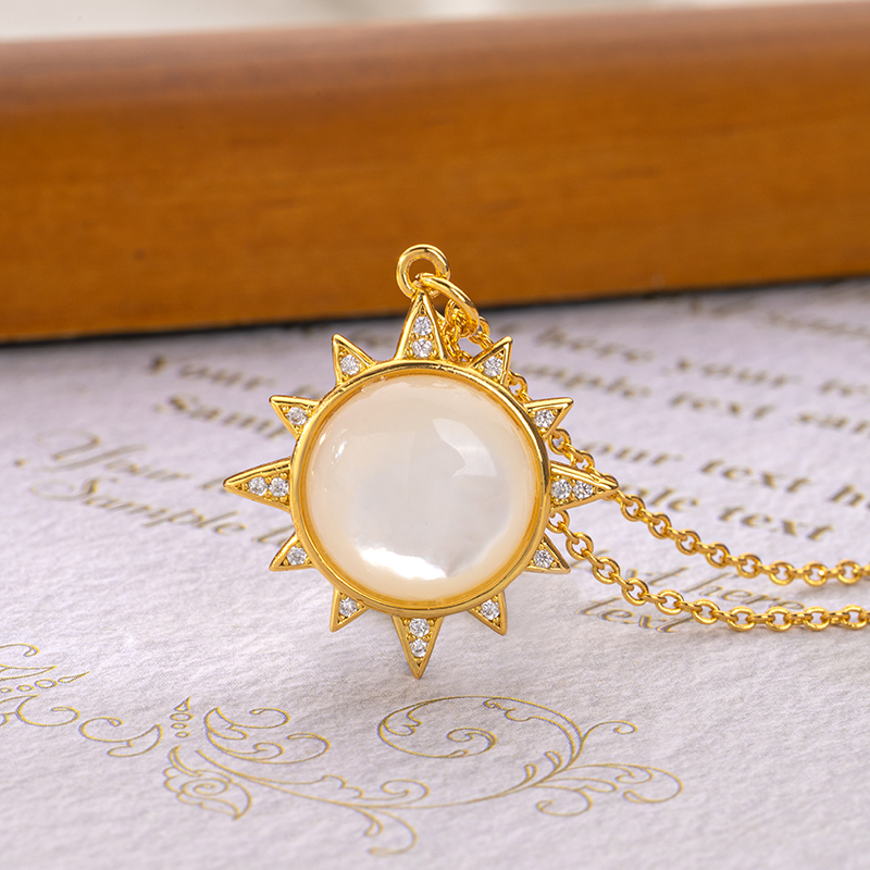 Designer Sun Pendant Necklace: Round MOP, Instagram Trendy