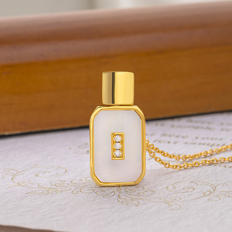 Korean Style Perfume Bottle Pendant: Square MOP Collar Necklace