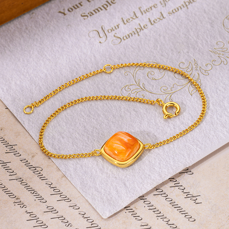 Natural Square Spiny Oyster Bracelet | Coastal Boho Chic Style 