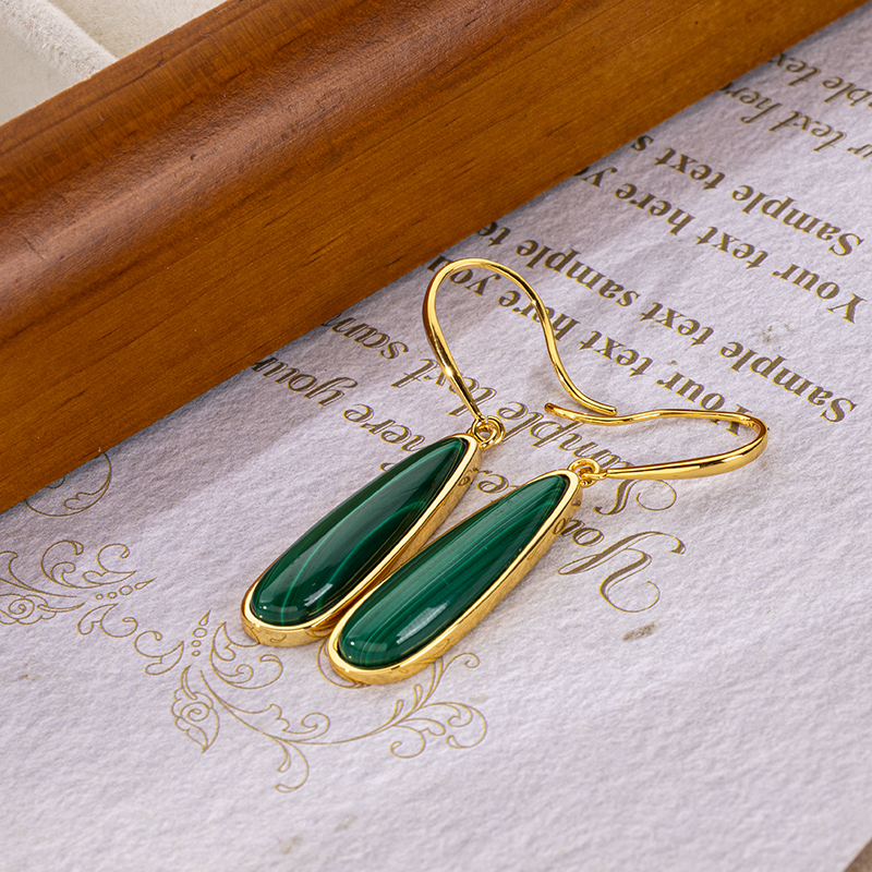 Luxury Natural Malachite Earrings for Women | Long Teardrop Hook Dangle Jewelry | Timeless Elegance & Skin-Brightening Design | Factory Direct Wholesale Pricing