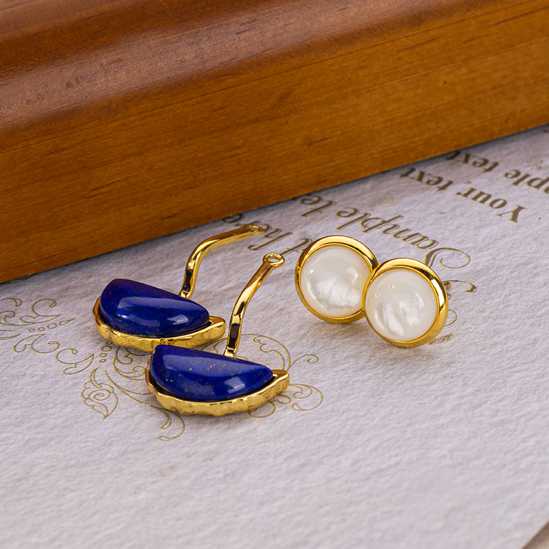 Lapis Lazuli  Crescent Stud Earrings | Vintage Boho Statement Jewelry for Women | Artistic Niche Design with Instagram-Worthy Sophistication