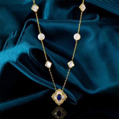 Lapis & MOP Clover Pendant Necklace - Lucky & Luxe