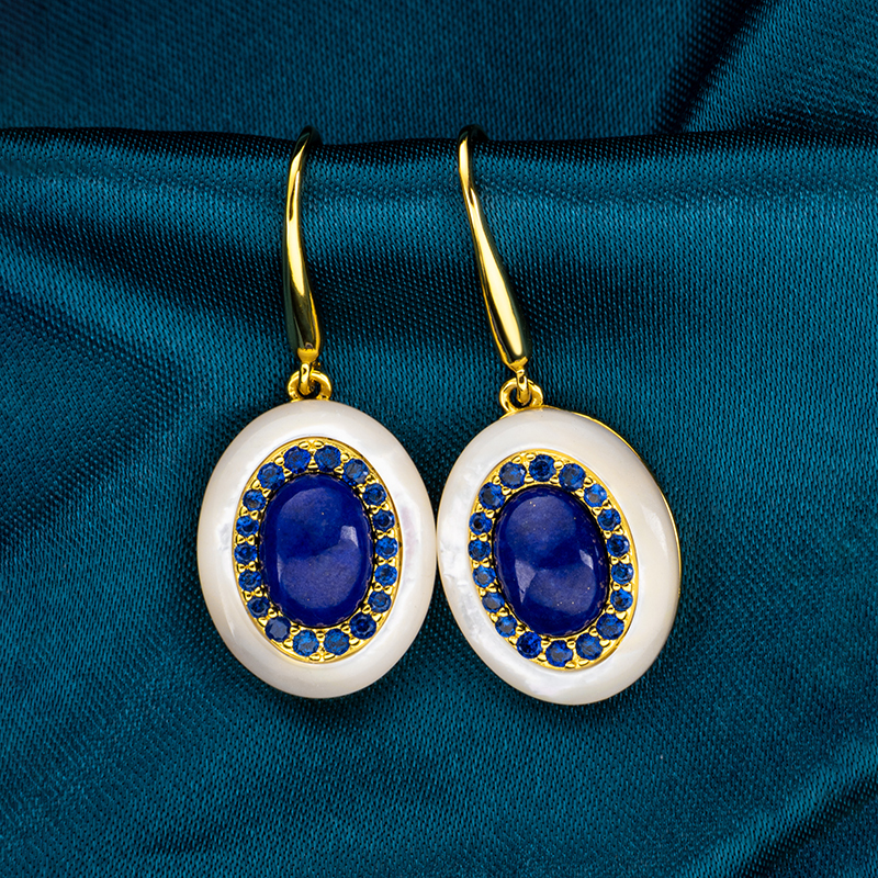 Raw Lapis Oval Earrings - Elegant & Chic Style