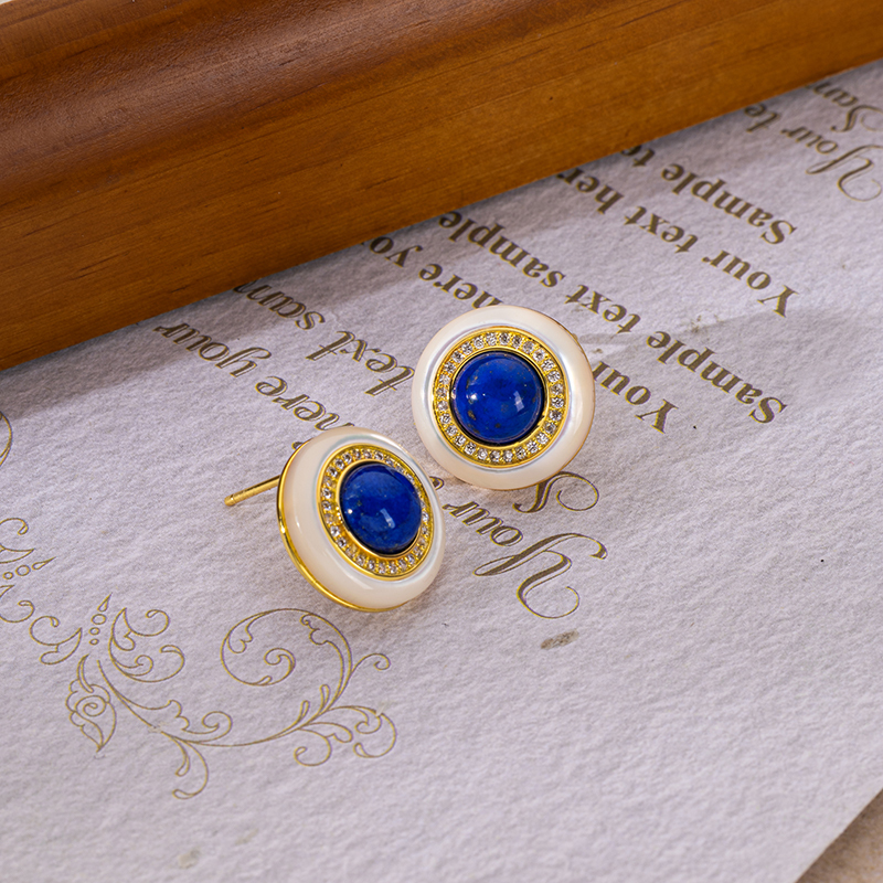 Round Natural Lapis Lazuli Stud & Dangle Earrings | Boho Minimalist Jewelry for Women | Artisan-Crafted Everyday Elegance