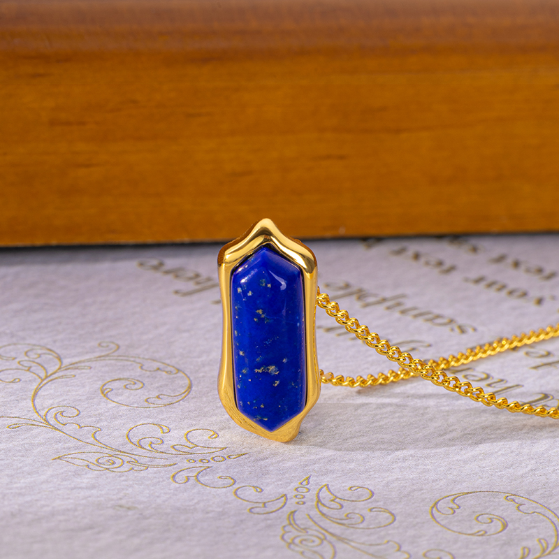 青金石项链女新款轻奢高级感欧美时尚小众设计感锥形吊坠颈链