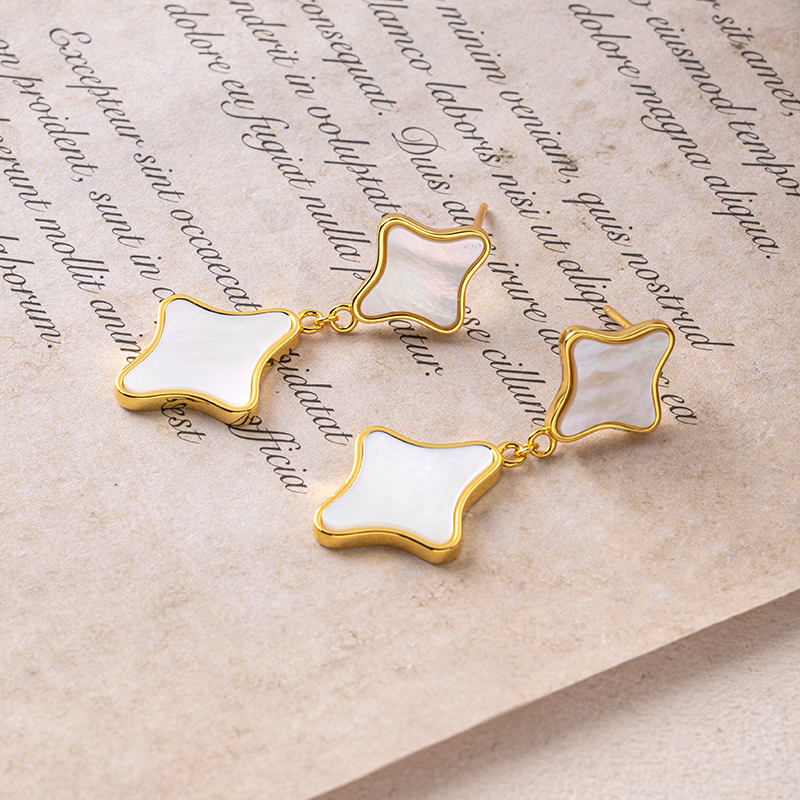 Boho Chic Shell Earrings - White MOP Clover, Minimalist Drops