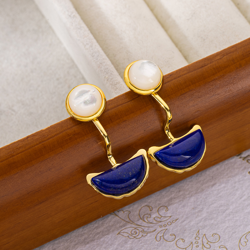Lapis Lazuli  Crescent Stud Earrings | Vintage Boho Statement Jewelry for Women | Artistic Niche Design with Instagram-Worthy Sophistication