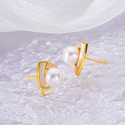 French Freshwater Pearl & MOP Studs | Minimalist Luxe