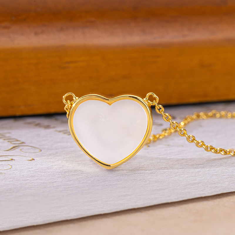 Sweet Girly Heart Necklace - Natural White Mother of Pearl