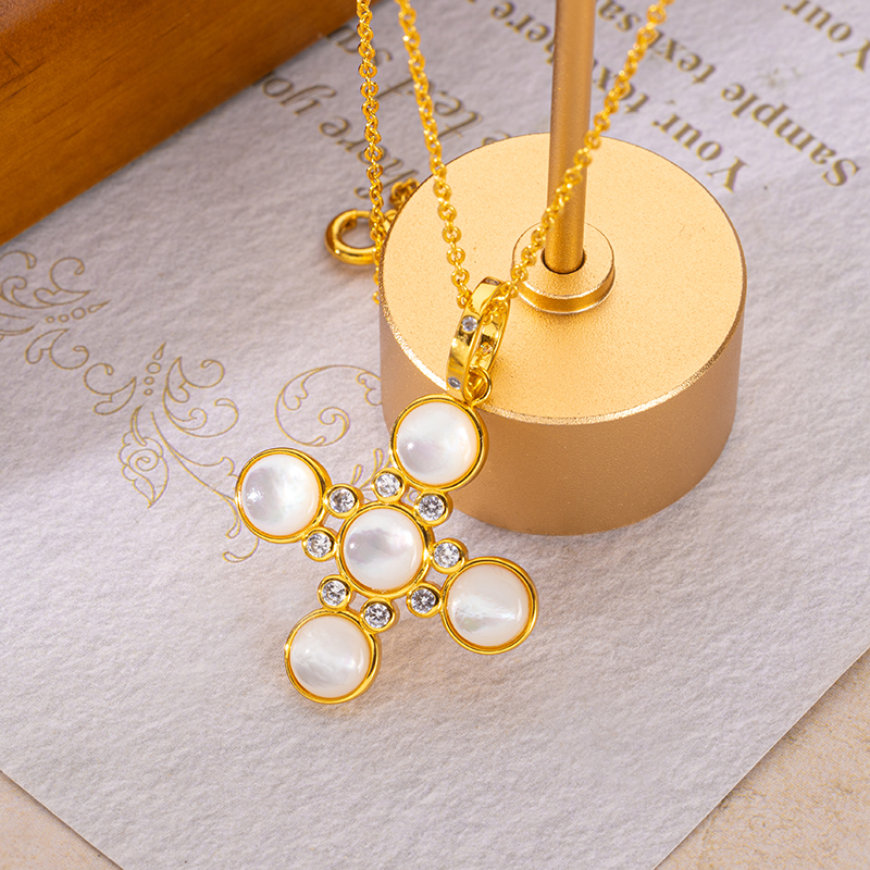 Artistic Cross Collar Necklace |Natural MOP & 18K Gold Plated