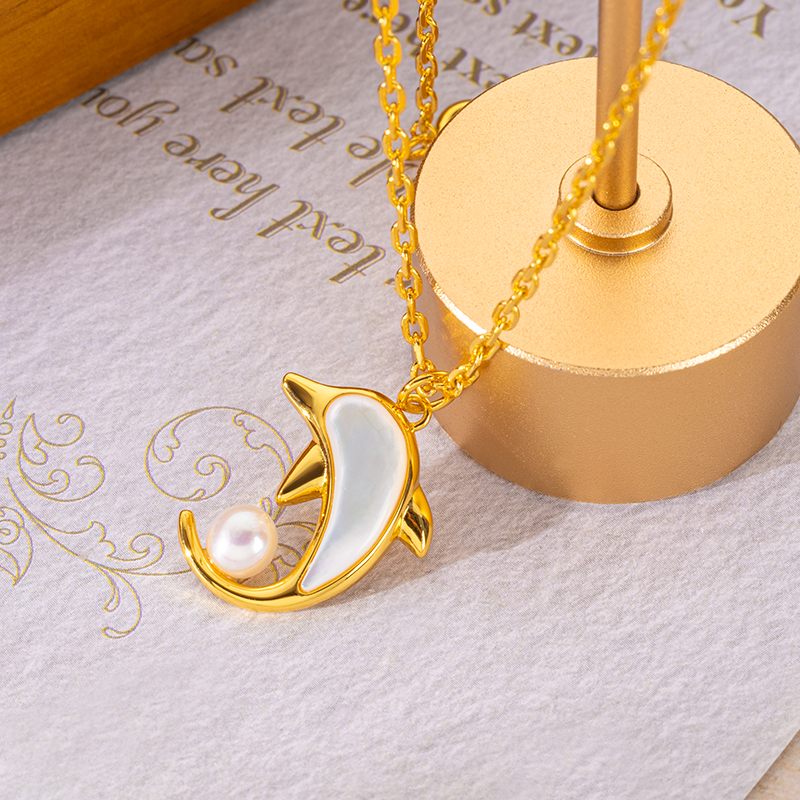 Sweet Dolphin Pendant Necklace | Shimmering White MOP