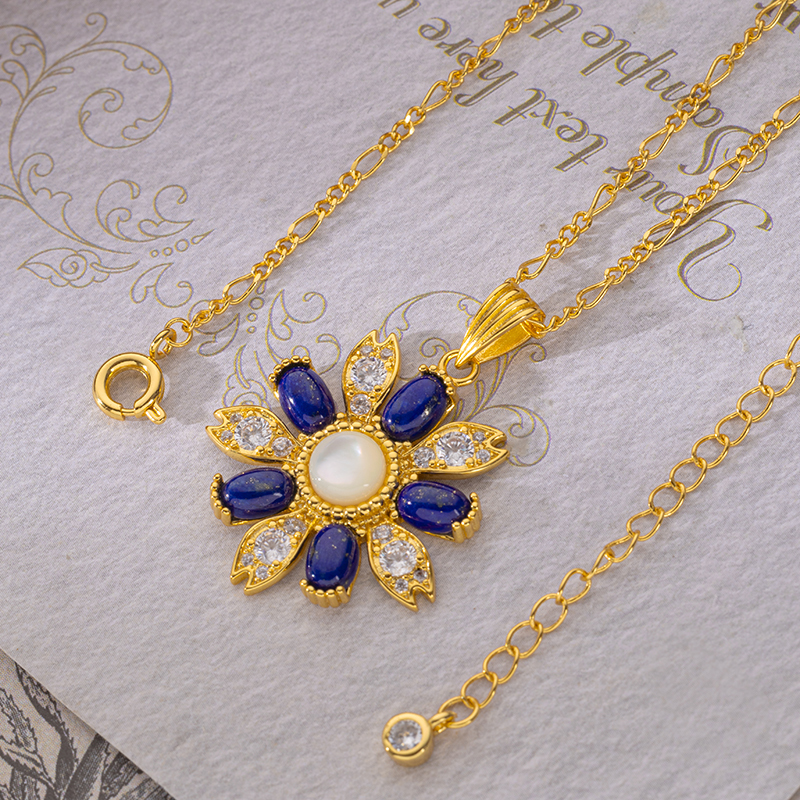 Elegant Lapis Lazuli Necklace: European Floral Pendant