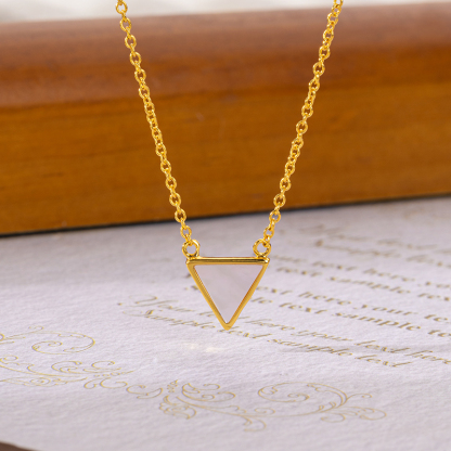 Dainty Triangle Mother of Pearl Necklace: French Minimalist