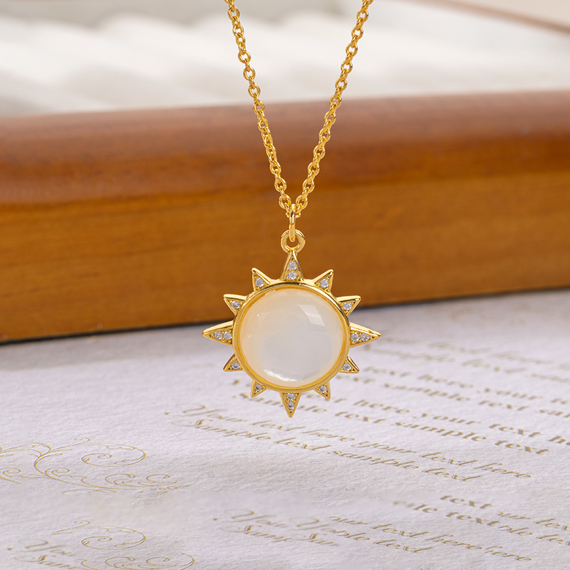 Designer Sun Pendant Necklace: Round MOP, Instagram Trendy