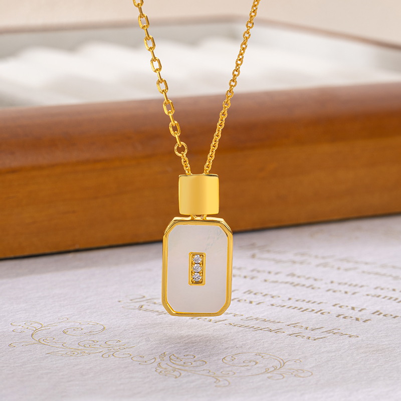 Korean Style Perfume Bottle Pendant: Square MOP Collar Necklace