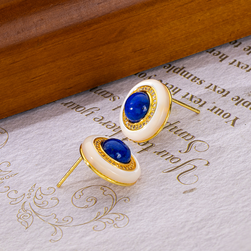 Round Natural Lapis Lazuli Stud & Dangle Earrings | Boho Minimalist Jewelry for Women | Artisan-Crafted Everyday Elegance