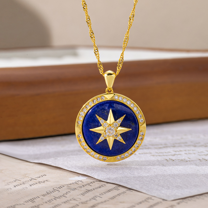 Natural Lapis Lazuli Eight-Pointed Star Necklace