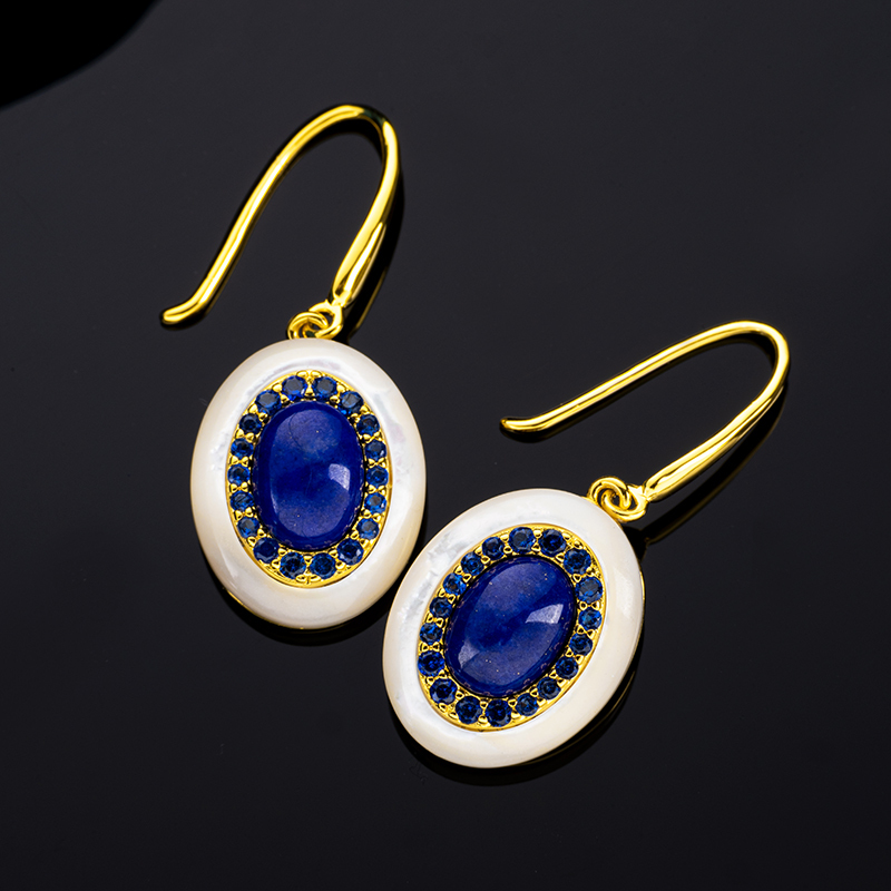 Raw Lapis Oval Earrings - Elegant & Chic Style