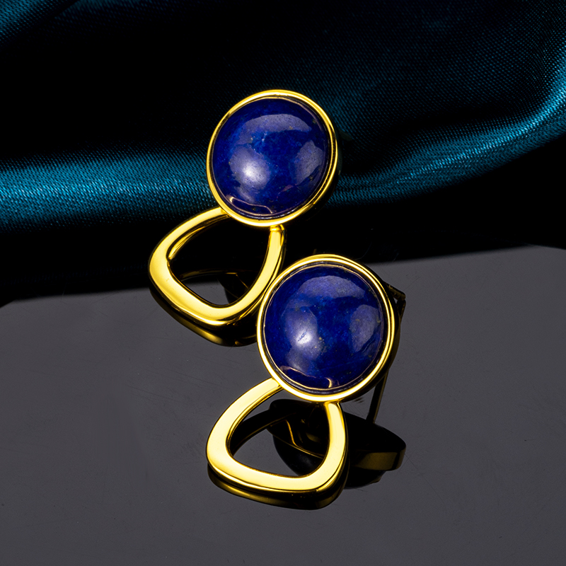 Lapis Lazuli Round Stud Earrings - Unique Modern Jewelry with Artistic Edge (Handcrafted Boho Chic Accessories)