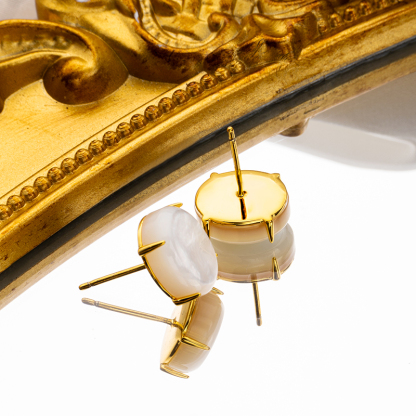 Natural Oval Mother of Pearl Studs | White & Classic