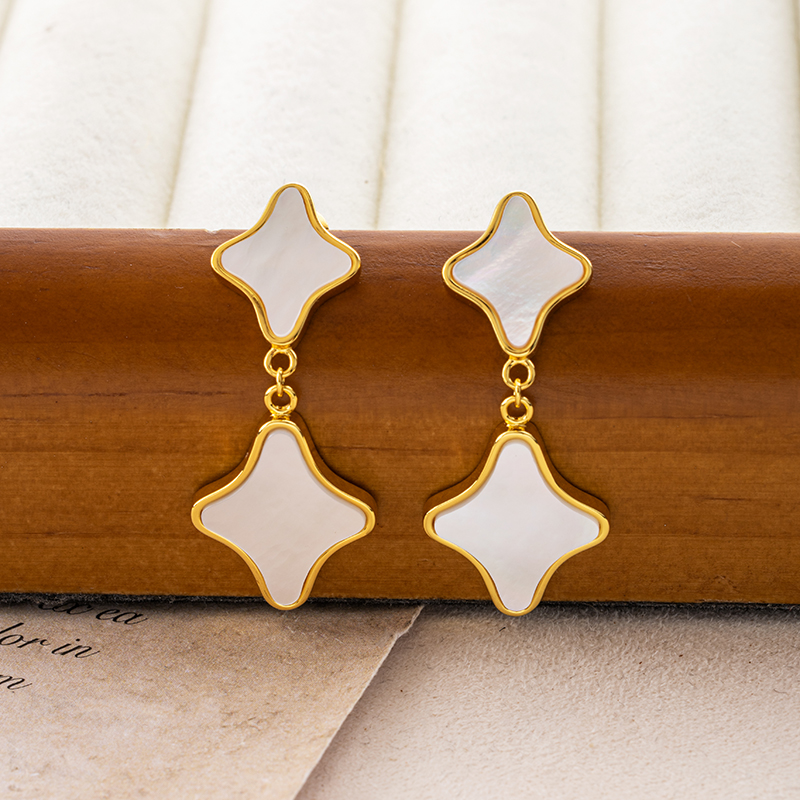 Boho Chic Shell Earrings - White MOP Clover, Minimalist Drops