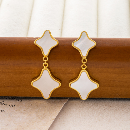 Boho Chic Shell Earrings - White MOP Clover, Minimalist Drops