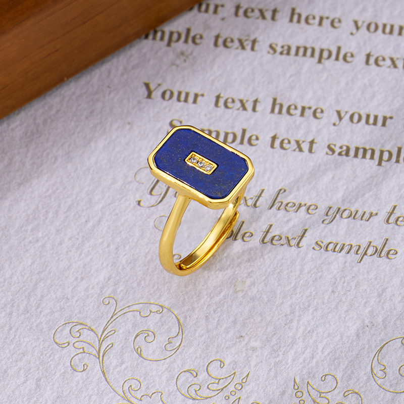 Elegant Natural Lapis Lazuli Square Ring