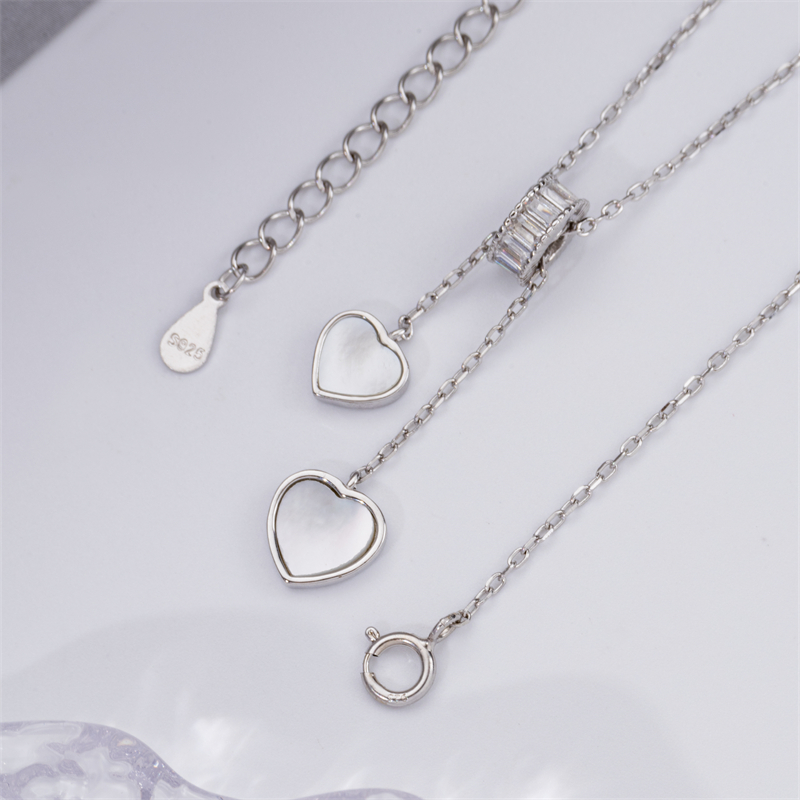 Slim Fit Double Heart Necklace with Tassel - Sterling Silver