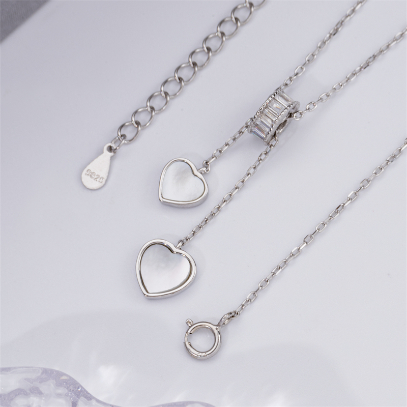 Slim Fit Double Heart Necklace with Tassel - Sterling Silver