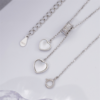 Slim Fit Double Heart Necklace with Tassel - Sterling Silver