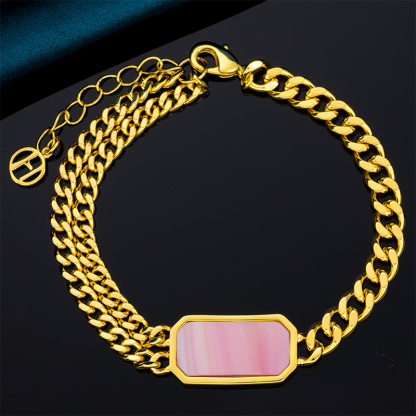 Pink Conch Square Cuban Chain Bracelet for Women
