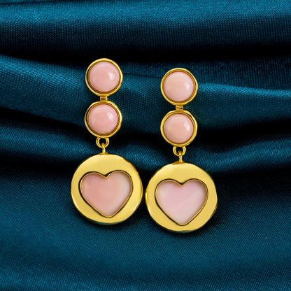 Delicate Heart Queen Conch & Pink Tassel Drop Earrings