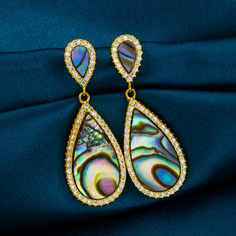 Bestselling Teardrop Abalone Stud Earrings - Iridescent