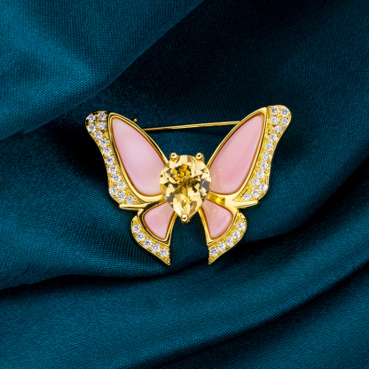 Luxury Pavé Butterfly Brooch: Natural Queen Conch