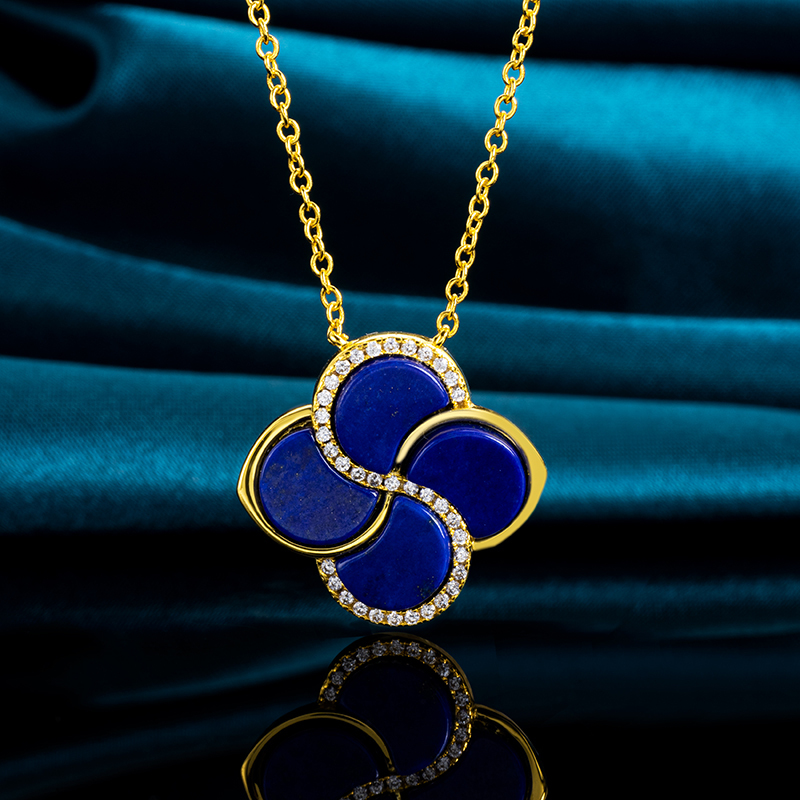 Elegant Lapis Lazuli Four Leaf Clover Necklace